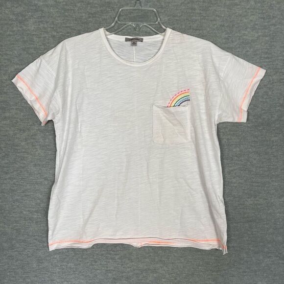 Lisa Todd Pocket Full Rainbow Embroidered Tee Womens Medium White Crew T-Shirt - Picture 1 of 12